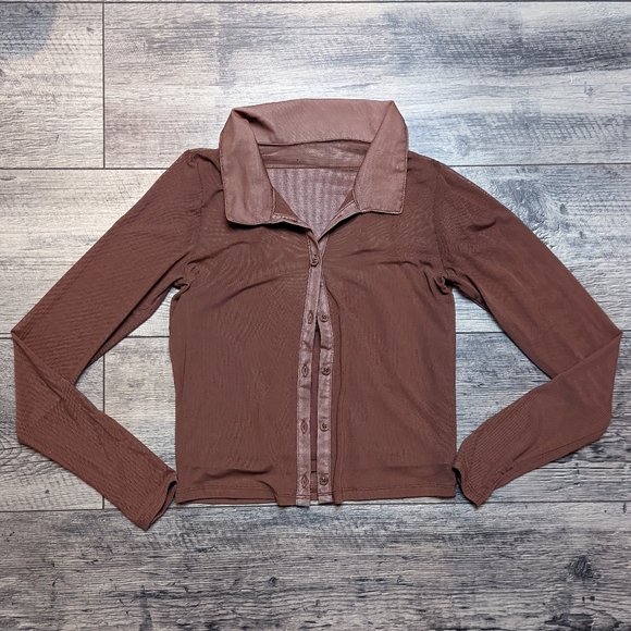Hollister Brown Mesh Button Down Top - Picture 1 of 5